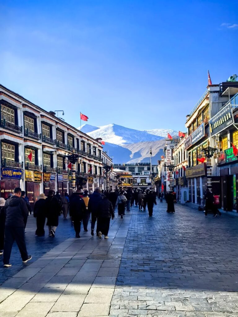 image shows the barkhor street. a popular tourist destination in Tibet Trips and Tours