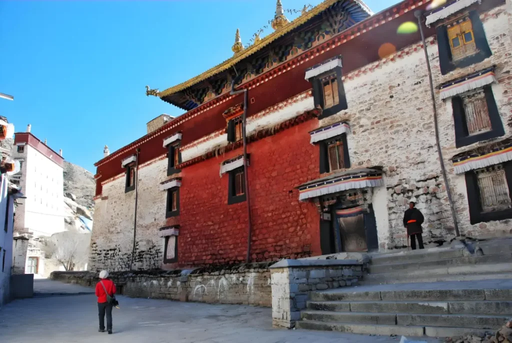 Sera Monastery Tibet architecture, historic Buddhist temples in in Lhasa with traditional Tibetan monastery building exterior.